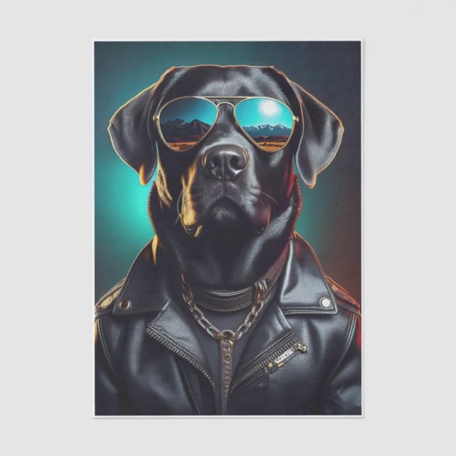 Cooler Terrence, Black Lab in Lederjacke Tissue Seidenpapier (Vorderseite)