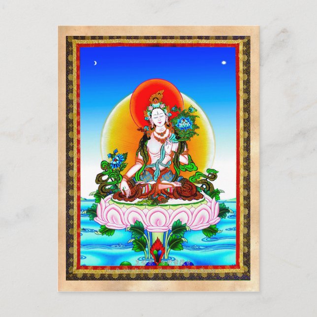 Cooler tibetischer Thangka Weißer Tara Tattoo Postkarte (Vorderseite)