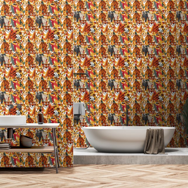 Cooler Tiger Dschungel Abstrakte Kunst Tapete (Badezimmer)