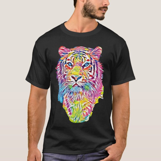 Cooler Tiger in Regenbogenfarben T-Shirt (Vorderseite)