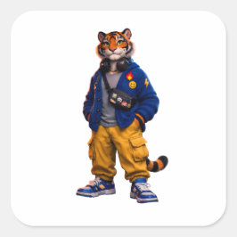 Cooler Tiger in Streetwear-Kunst - Urbaner Stil Ti Quadratischer Aufkleber