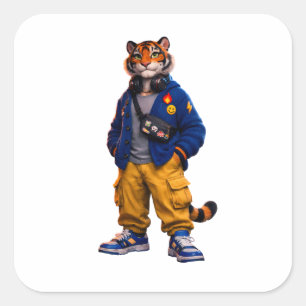 Cooler Tiger in Streetwear-Kunst - Urbaner Stil Ti Quadratischer Aufkleber