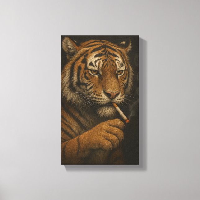 Cooler Tiger mit einer Zigarette Leinwanddruck (Vorderseite)