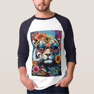 Cooler Tiger mit Sonnenbrille und Blumen T-Shirt