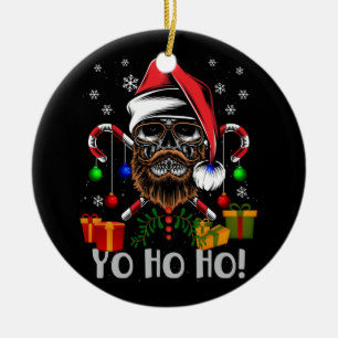 Cooler Totenkopf-Bart-Weihnachtsmann-Pirat-Christm Keramik Ornament