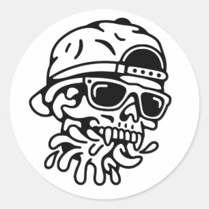Cooler Totenkopf mit Sonnenbrille und rückwärtsges Runder Aufkleber