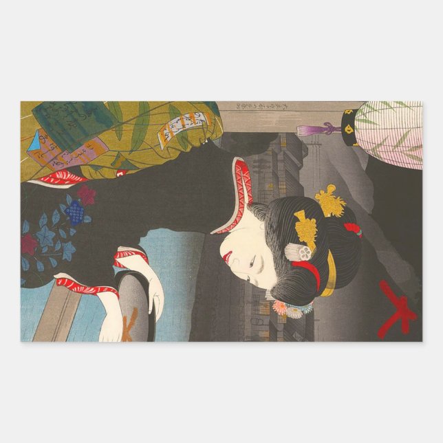 Cooler traditioneller japanischer Holzdruck Rechteckiger Aufkleber (Vorderseite)