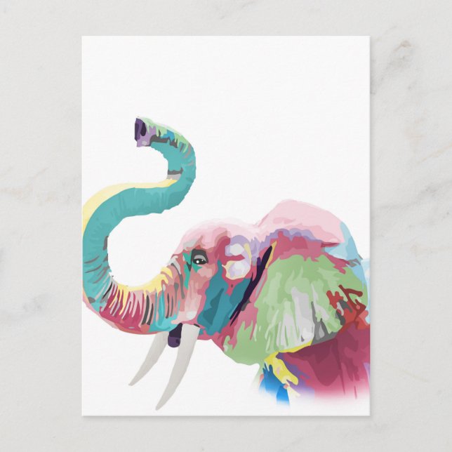 Cooler, trendiger, farbenfroher Elefant Postkarte (Vorderseite)