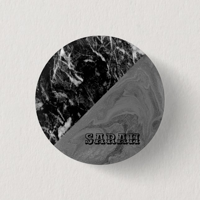 Cooler trendiger schwarzer Marmor Button (Vorderseite)