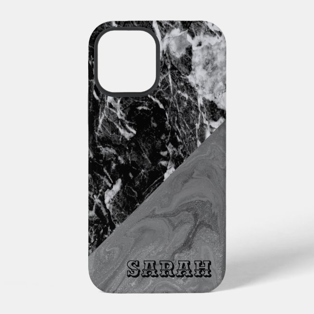 Cooler trendiger schwarzer Marmor iPhone Hülle (Rückseite)