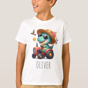 Cooler Trex Dinosaur Farmer fährt roten Traktor  T-Shirt