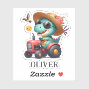 Cooler Trex Dinosaurier Bauer mit rotem Traktor Aufkleber