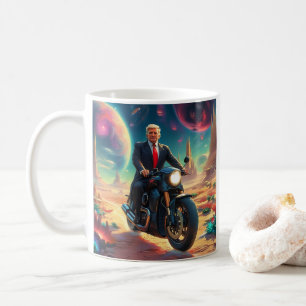 cooler Trump, der Motorrad auf Alien Planet MAGA f Kaffeetasse