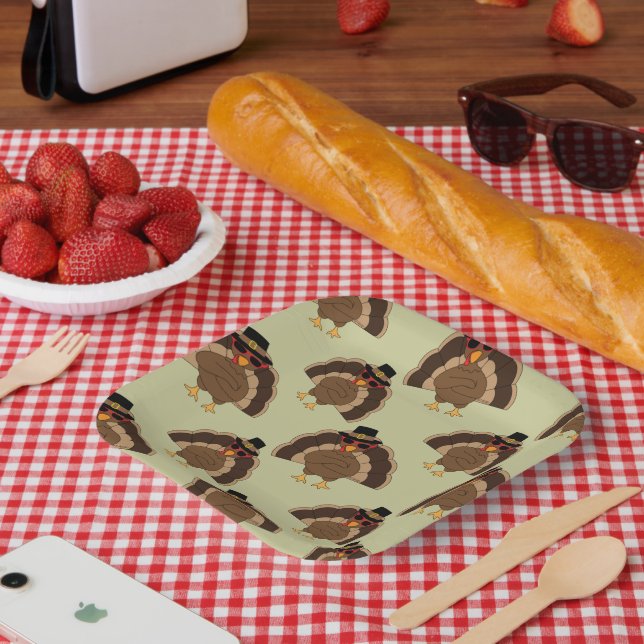 Cooler türkischer Erntedank mit braunem, grünem Mu Pappteller (Picknick)