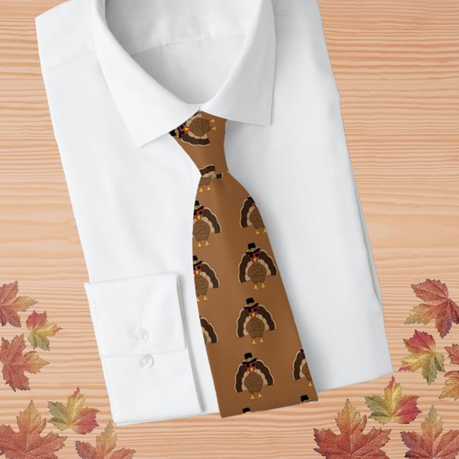 Cooler türkischer Erntedank mit braunem Muster Krawatte (Cool Turkey Thanksgiving fun brown pattern Neck Tie by PLdesign, custom gift for him.)