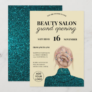 Cooler türkisfarbener Glitzer Schönheitssalon mit  Einladung
