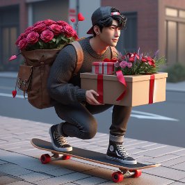 Cooler Typ auf Skateboard mit Valentinen Feiertagskarte