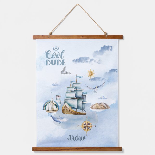Cooler Typ im Ozean individuell anpassbar Wandteppich Mit Holzrahmen (Vorderseite)