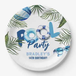 Cooler Typ Jungen Sommer-Poolparty Geburtstag Pappteller