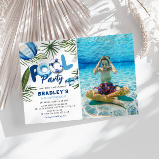 Cooler Typ Pool Party Junge Foto Geburtstag Einladung