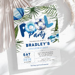 Cooler Typ Pool Party Junge Geburtstag Einladung<br><div class="desc">Einfache Cool Blue Boy's Pool Party Geburtstagseinladung. Das Design ist schlicht,  weiß und mit tropischem Blattwerk dekoriert,  es gibt einen Beachball,  eine Sonnenbrille und ein lustiges POOL-Party! Die moderne sans-Schriftart-Vorlage ist sehr einfach zu anpassen,  mit der Vorlage zur Verfügung gestellt. Perfekte Einladung für Jungs jeden Alters!</div>