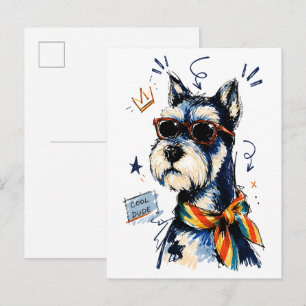Cooler Typ Schnauzer-Hund mit Sonnenbrille Postkarte