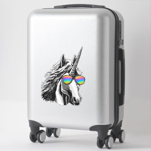 Cooler Unicorn mit Regenbogensonnenbrillen Aufkleber