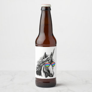 Cooler Unicorn mit Regenbogensonnenbrillen Bierflaschenetikett