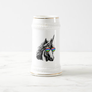 Cooler Unicorn mit Regenbogensonnenbrillen Bierglas