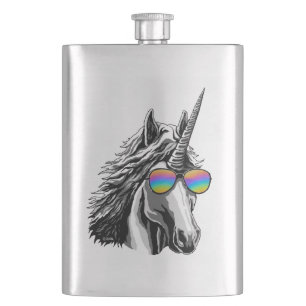 Cooler Unicorn mit Regenbogensonnenbrillen Flachmann