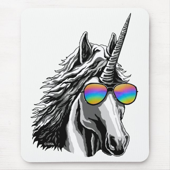 Cooler Unicorn mit Regenbogensonnenbrillen Mousepad (Vorne)
