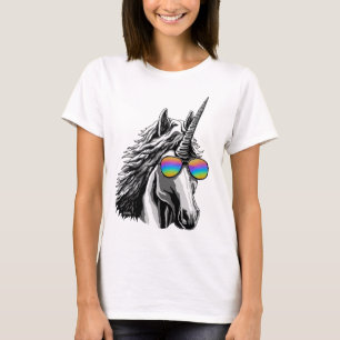 Cooler Unicorn mit Regenbogensonnenbrillen T-Shirt