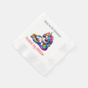 Cooler, unikorener Regenbogensurfer mit entspannen Serviette