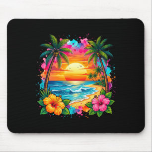 Cooler Urlaub Sommer Retro Sonnenuntergang Palme Mousepad
