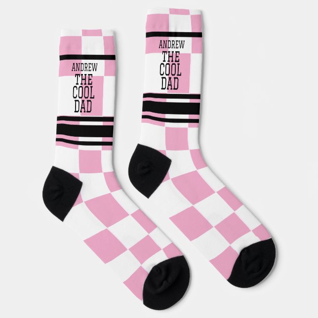 Cooler Vater Personalisiert Checkrosa Socken (Rechts)