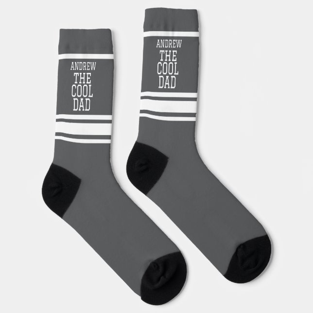 Cooler Vater Personalisiert grau gestreift Socken (Rechts)