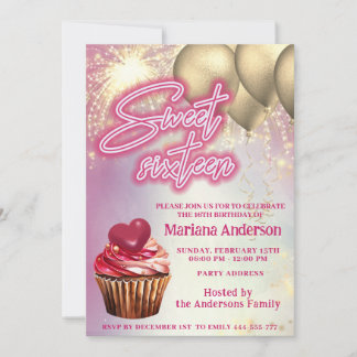 Cooler vergoldeter Luftballon funkelndes Feuerwerk Einladung