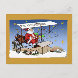 Cooler Vintage-Doppeldecker Weihnachtsmann Feiertagspostkarte