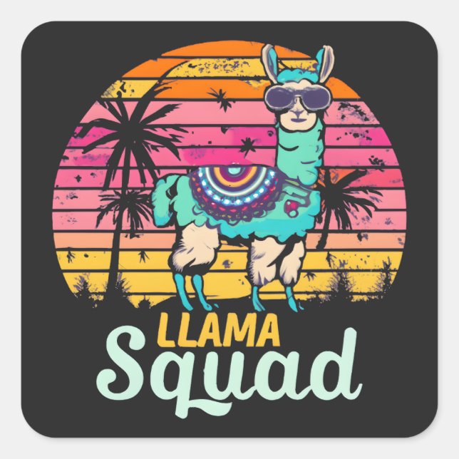 Cooler Vintager Retro Llama Squad Quadratischer Aufkleber (Vorderseite)