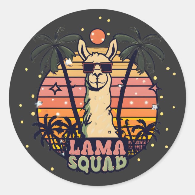 Cooler Vintager Retro Llama Squad Runder Aufkleber (Vorderseite)