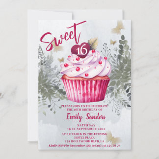 Cooler Vintager Wasserfarben-Cupcake Einladung