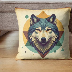 Cooler Vintager Wolf Geometrische rustikale Kunst Kissen