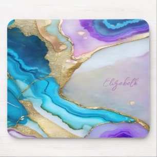 Cooler Violet-Blue-Gold-Marmor Mousepad