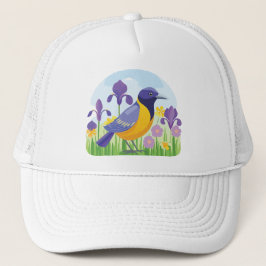 Cooler Vogel mit Iris-Blume Graphic Truckerkappe