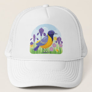 Cooler Vogel mit Iris-Blume Graphic Truckerkappe