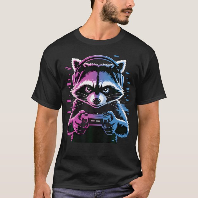 Cooler Waschbär-Gaming-Video T-Shirt (Vorderseite)