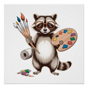 Cooler Waschbär-Maler-Illustration Poster