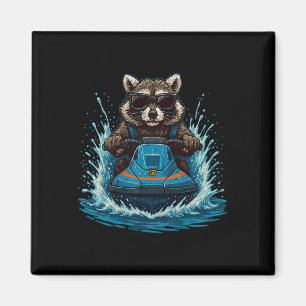Cooler Waschbär Mit Sungles Jet Ski Fahrer Sommer Magnet