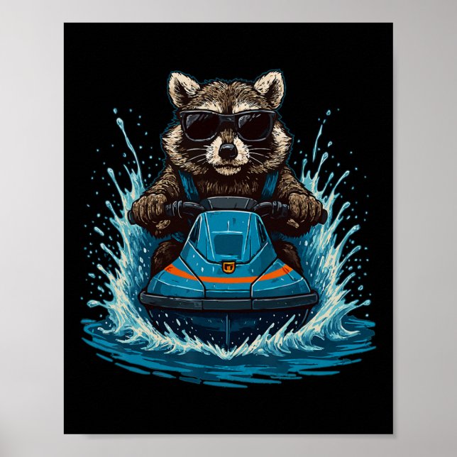 Cooler Waschbär Mit Sungles Jet Ski Fahrer Sommer  Poster (Vorne)
