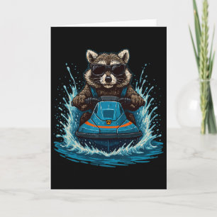 Cooler Waschbär Mit Sungles Jetski-Fahrer Sommer-V Karte